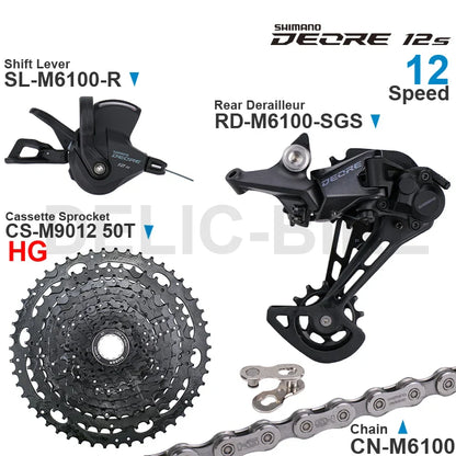 SHIMANO DEORE M6100 12-Speed Groupset – Right Shifter, Rear Derailleur, Chain & SUGEK 11-50T/52T Cassette Sprocket