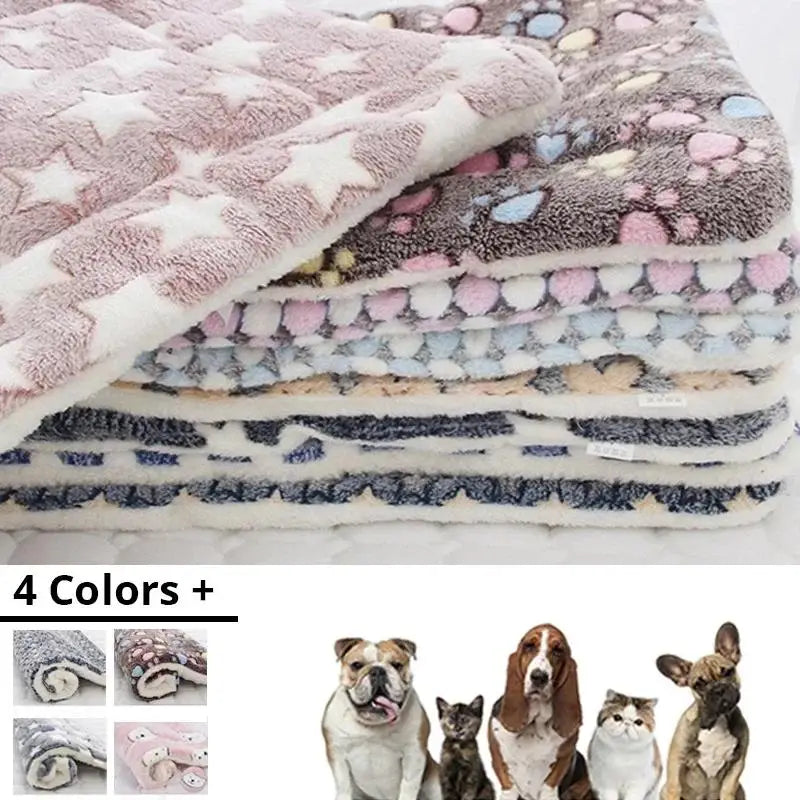 Warm Fleece Pet Sleeping Mat - Soft Thickened Bear Pattern Dog & Cat Bed Blanket Washable Pad