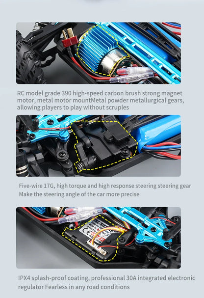 ZWN 1:16 4WD RC Monster Truck – 70KM/H High-Speed Drift Remote Control Car with LED for Kids, vs Wltoys 144001
