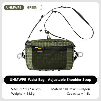 Dyneema Fiber Waist Pack - 1.1L Ultralight Waterproof Multi-Pocket Bag for Cycling, Running, Hiking & Camping