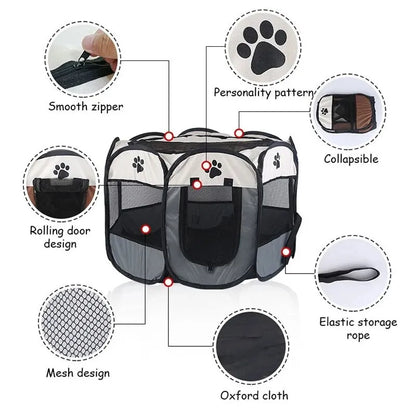 Portable Foldable Pet Tent Kennel - Octagonal Fence Puppy Shelter for Easy Outdoor Use - Convenient Large Dog Cage and Cat Fence