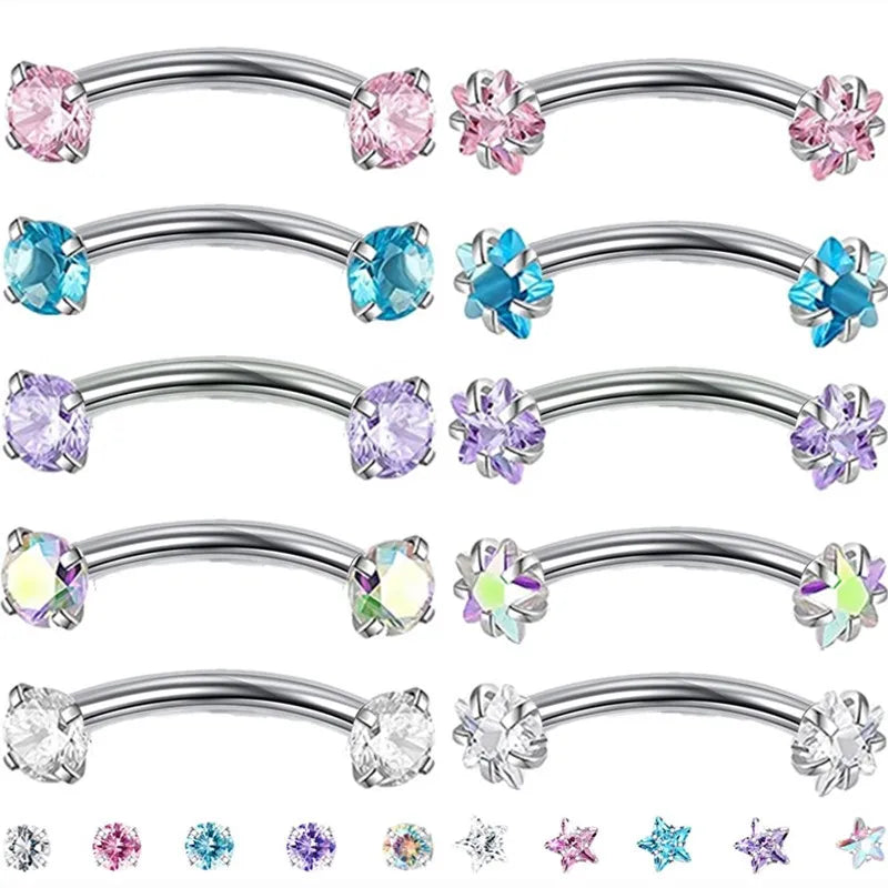 Crystal Curved Barbell Piercing Earrings – Daith, Helix, Tragus & Cartilage Body Jewelry Stud Ring