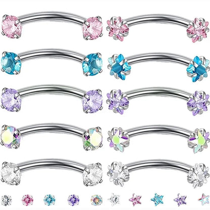 Crystal Curved Barbell Piercing Earrings – Daith, Helix, Tragus & Cartilage Body Jewelry Stud Ring