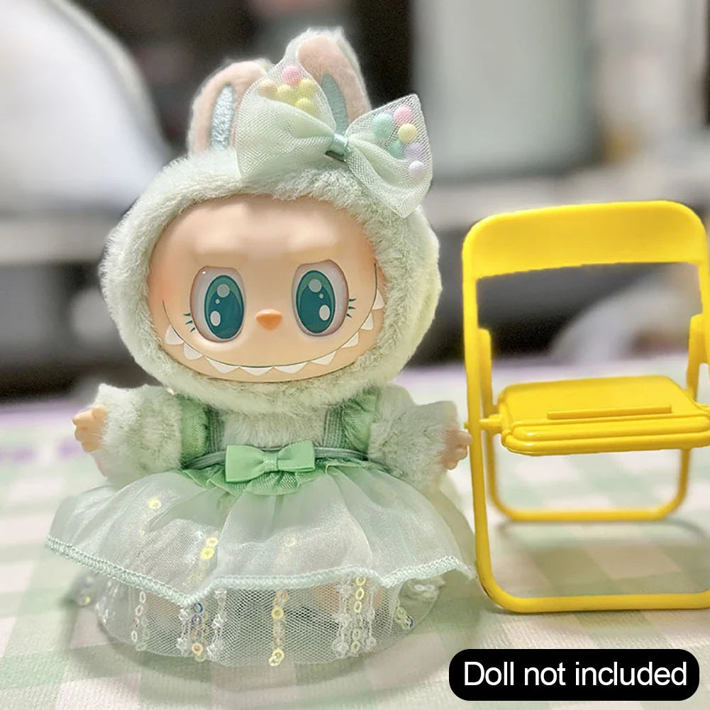 Labubu Pink Ribbon Dress - Cute Fairy Costume Outfit Accessory for 15/17cm Vinyl Doll