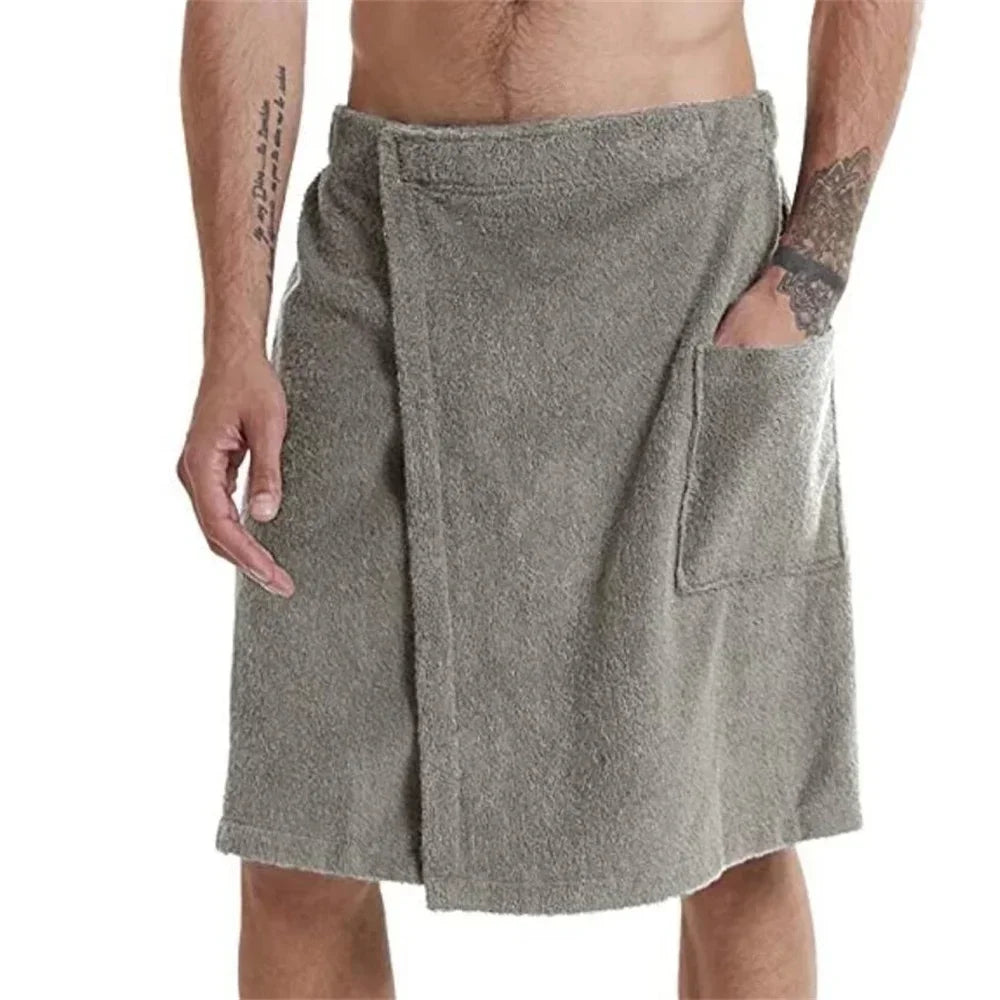 Men’s Soft Wearable Bath Towel with Pocket – Bathrobe Shower Wrap for Sauna, Gym, Swimming, Spa & Beach
