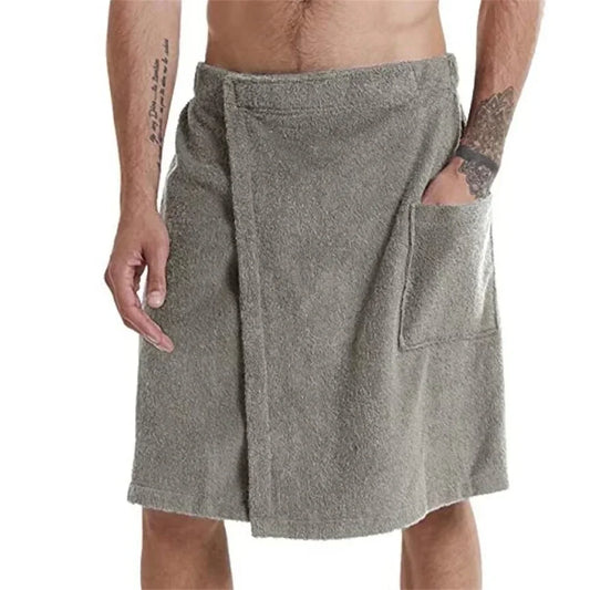 Men’s Soft Wearable Bath Towel with Pocket – Bathrobe Shower Wrap for Sauna, Gym, Swimming, Spa & Beach