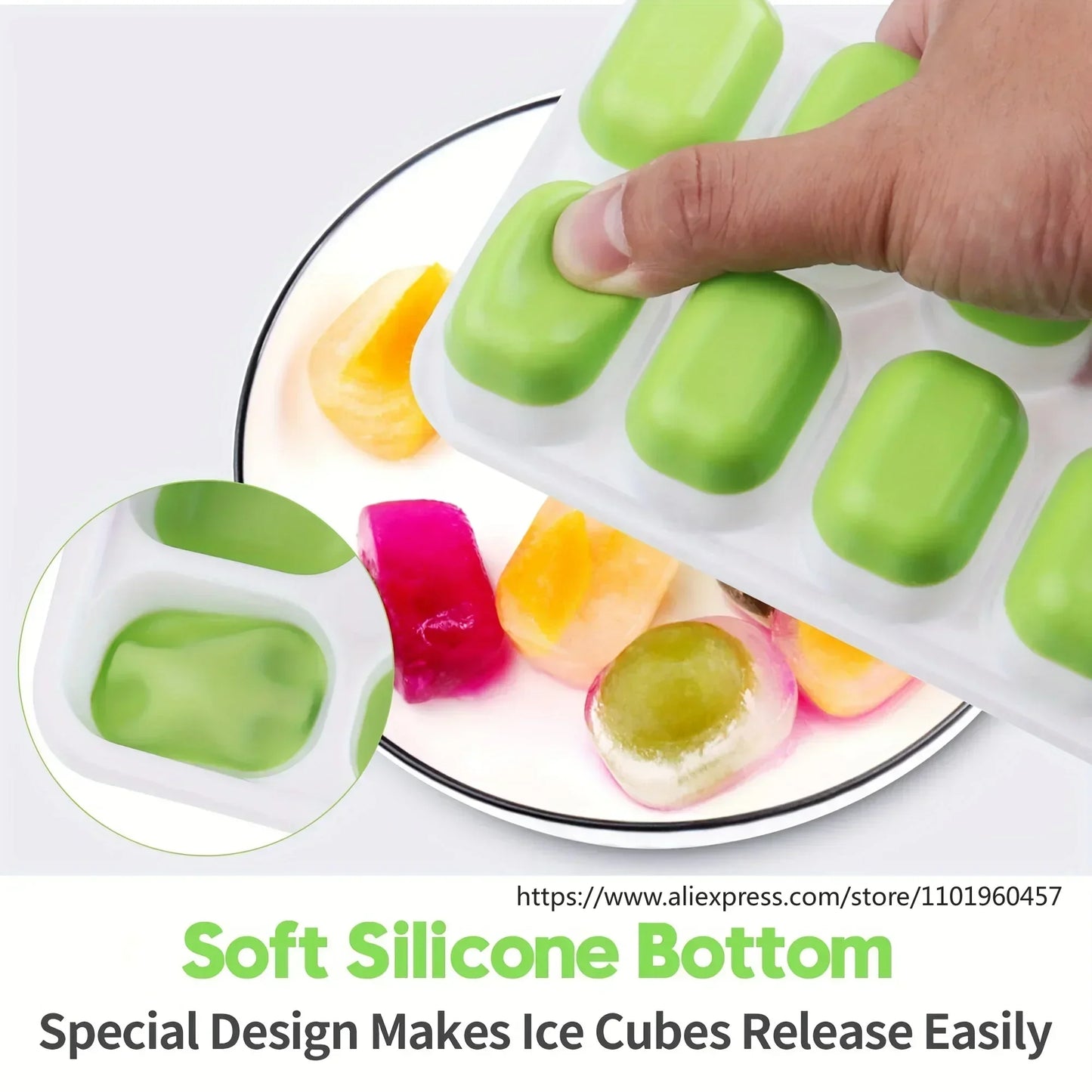 Silicone Ice Cube Mold – Easy-Release Flexible Tray with Spill-Resistant Removable Lid, Stackable Ice Trays with Covers