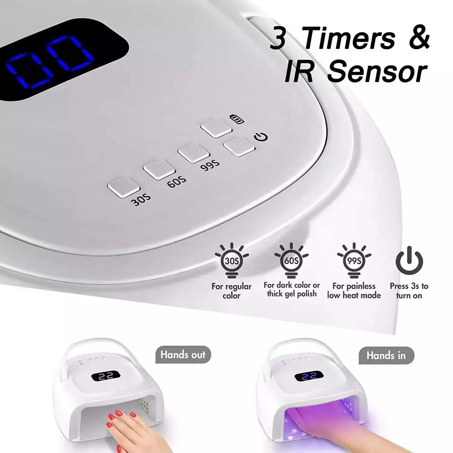 SUN UV S20 Rechargeable Nail Lamp - 60W Wireless UV LED Gel Polish Dryer for Manicure & Pedicure Nail Care