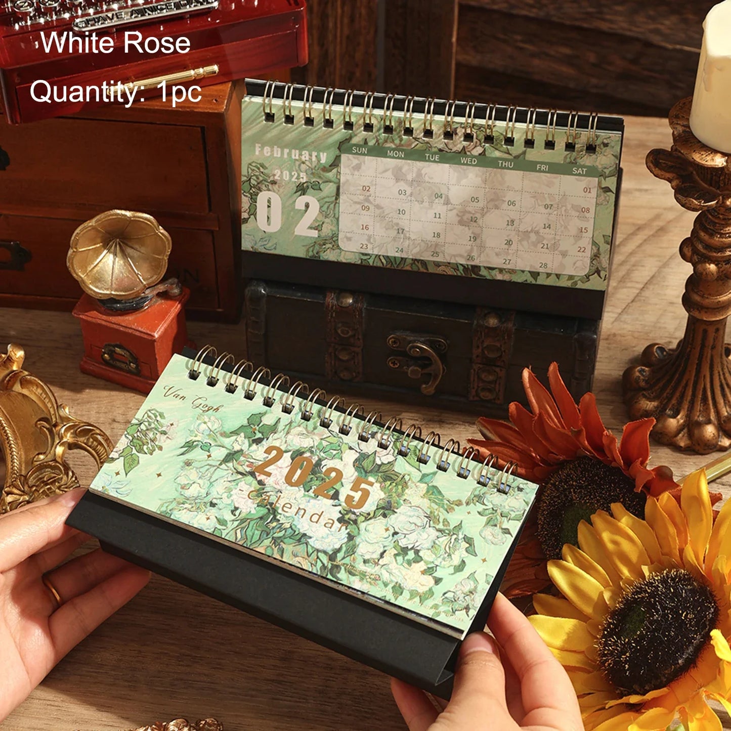 2025 Vintage Painting Desk Calendar – Flip Monthly Schedule with Memo Notes | Tabletop Calendar for Home & Office