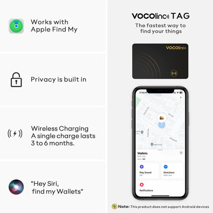 VOCOlinc Wireless Charging Bluetooth Smart Tag — 1/2PCS Global Locator & Item Finder Card, Compatible with Find My (iOS Only)