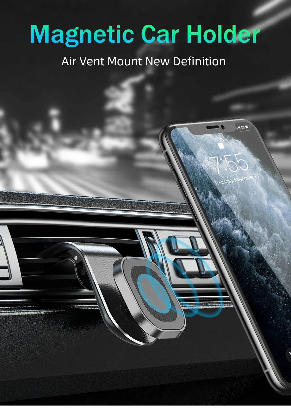 Magnetic Car Phone Holder - Air Vent Clip Mount with 360° Rotation for Xiaomi, iPhone 14, Samsung, & Other Cell Phones