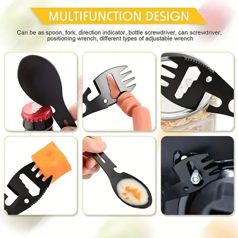 Outdoor Camping Fork Spoon Tool - Lightweight Survival Multi-Function Utensil with Bottle Opener for Travel & Hiking
