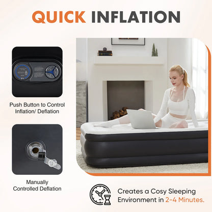 MCQ 18" Tall Air Mattress - Inflatable Airbed with Built-In Pump for Home & Camping