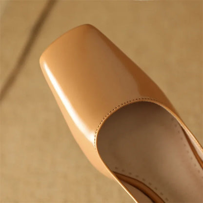 Women’s Bright Green Patent Leather Slingback Pumps – Square Toe Chunky Heel Stylish Shoes