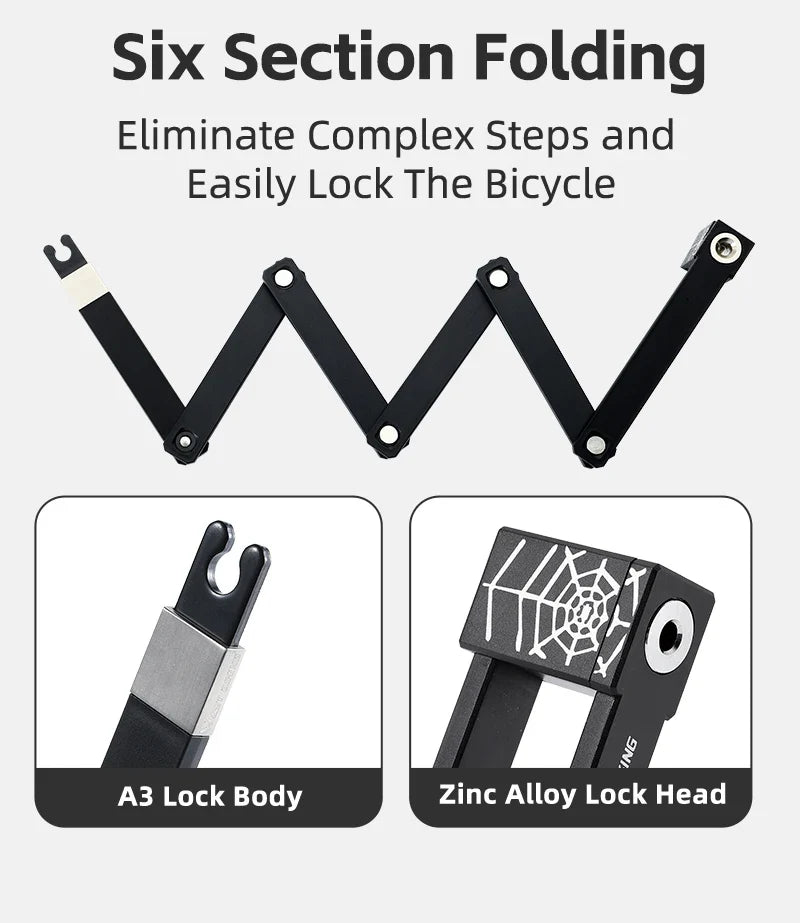 WEST BIKING Foldable Bike Lock – Heavy Duty Anti-Theft Chain Cable Padlock with 3 Keys for Bicycle & Motorcycle Security