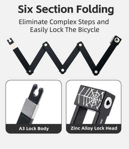 WEST BIKING Foldable Bike Lock – Heavy Duty Anti-Theft Chain Cable Padlock with 3 Keys for Bicycle & Motorcycle Security