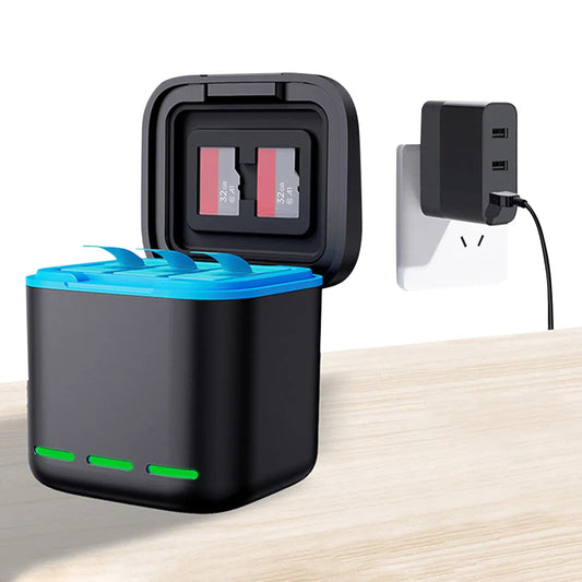 3 Channel Fast Battery Charger with Type C Cable - Charging Station for GoPro Hero 12/11/10/9 Camera Accessories