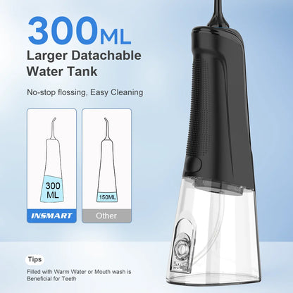INSMART Portable Oral Irrigator – 300ml Waterproof Dental Water Flosser for Teeth Cleaning & Whitening