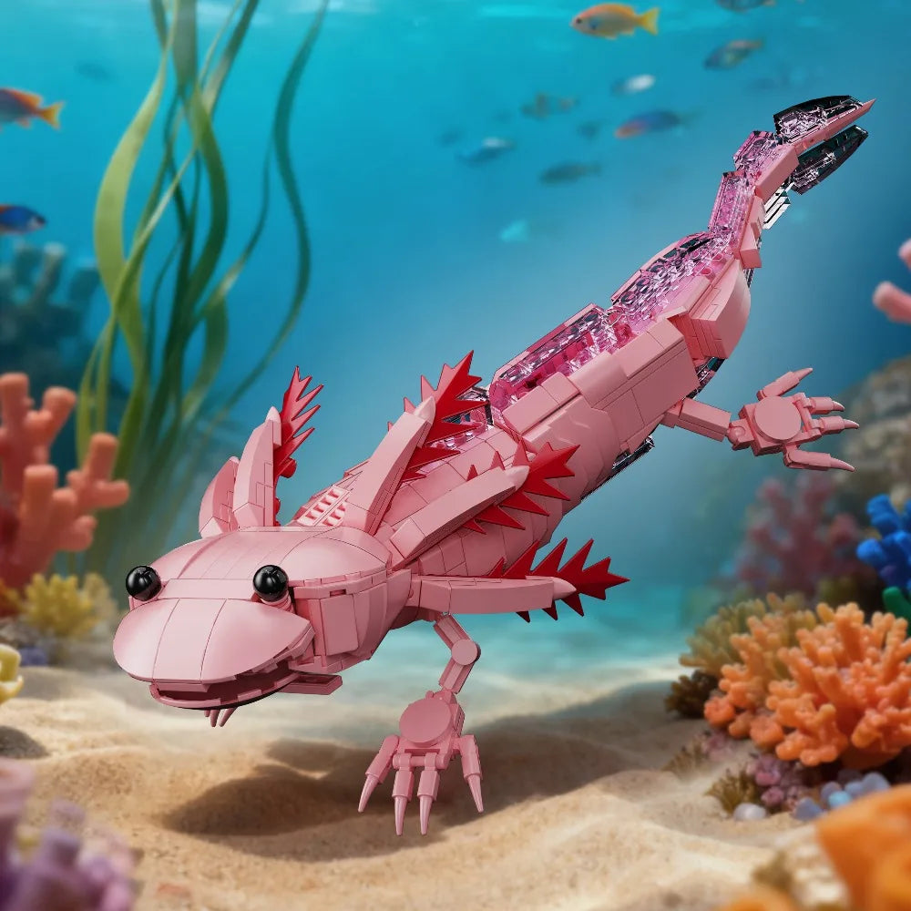 998-Piece Axolotl Building Blocks Set - Creative Aquatic Amphibian Model Toy & Gift for Adults