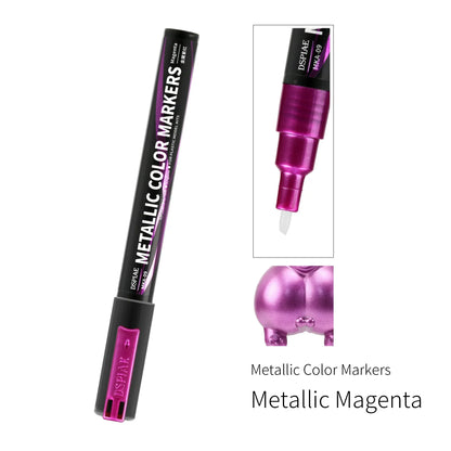 DSPIAE MKA Metallic Brush Marker Pen Set – Eco-Friendly Water-Based Soft Tip Paint Pens (Pink, Orange, Red, Blue, Green, Silver, Gold)