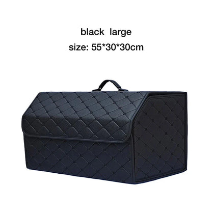 Car Trunk Organizer Box – Large Capacity Leather Storage Bag for Auto Tools, Stowing, Tidying, and Emergency Use, Folding