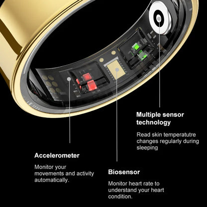 R09 Smart Ring with Charging Case – Heart Rate, SpO2 & Temperature Monitor, 5ATM Waterproof Fitness Ring for Android & iOS