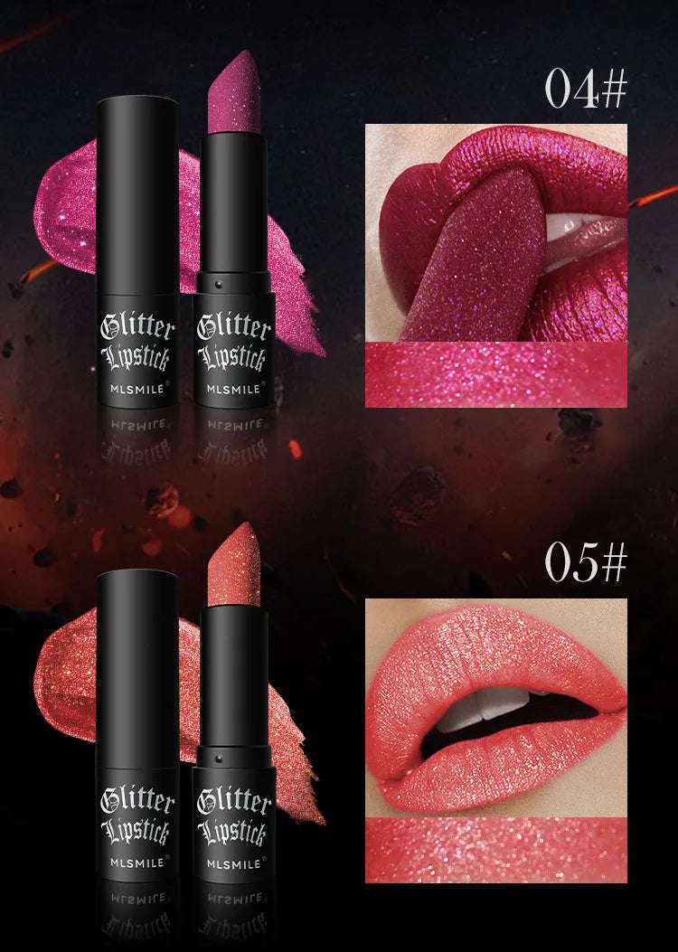 7-Color Glitter Lipstick – Waterproof, Long-Lasting Diamond Pearlescent Metallic Lip Gloss for Women