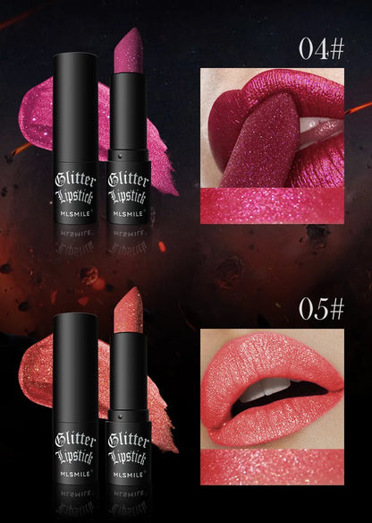 7-Color Glitter Lipstick – Waterproof, Long-Lasting Diamond Pearlescent Metallic Lip Gloss for Women