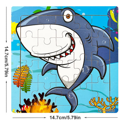 14.7cm Wooden Jigsaw Puzzle – Transportation & Marine Animal Educational Toy for Kids