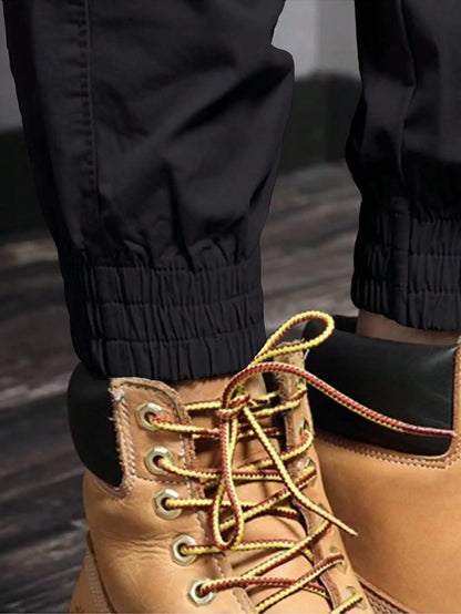 Men's Casual Cargo Pants — Side Flap Pocket Tapered Workwear for Spring & Fall Outdoor Activities