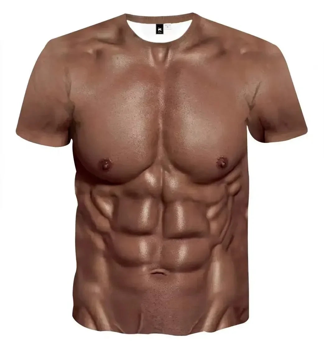 3D Muscle Print T-Shirt - Men's Short Sleeve Summer Beach Casual Top