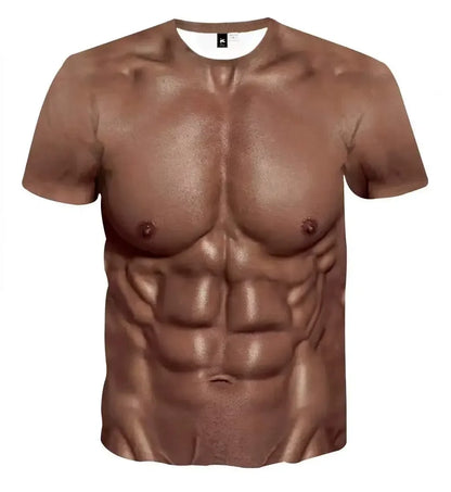 3D Muscle Print T-Shirt - Men's Short Sleeve Summer Beach Casual Top