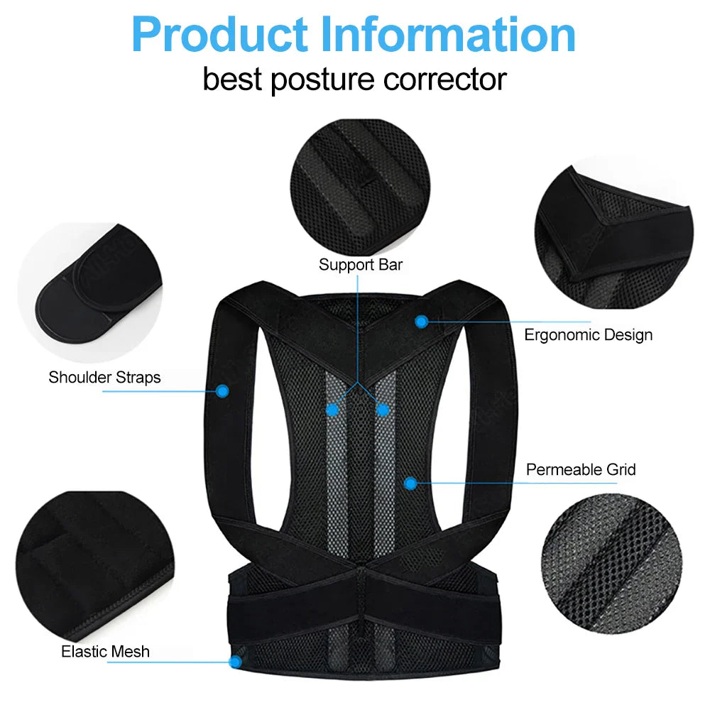 Adjustable Back & Shoulder Posture Corrector Belt — Clavicle & Spine Support Brace for Upper & Lower Back Pain Relief and Body Reshaping