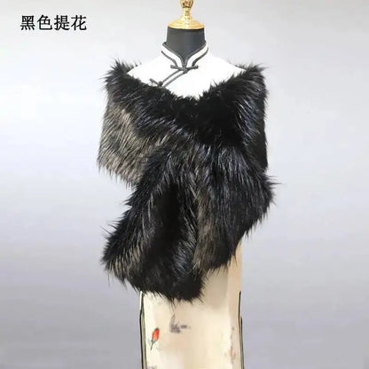 32-Color Luxury Faux Fox Fur Shawl – Women’s Plush Winter Scarf, Wrap & Cape for Wedding & Coat