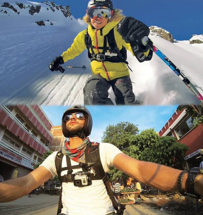First-Person Adjustable Chest Strap Mount – Action Camera & Mobile Phone Holder for Cycling, Skiing, Outdoor Recording