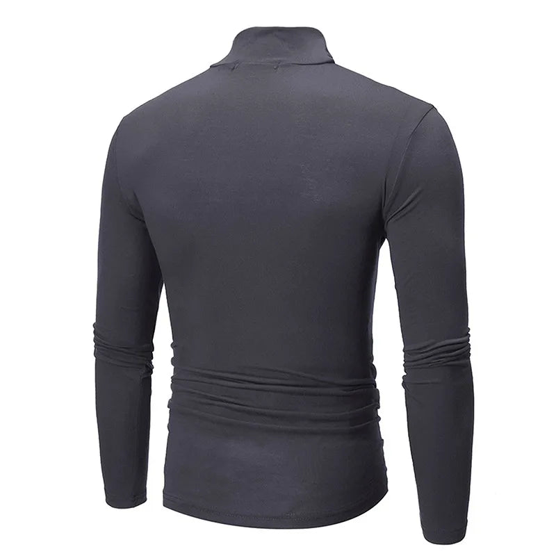 Men's Slim Fit High Neck Cotton T-Shirt - Breathable Long Sleeve Casual Pullover for Autumn and Winter