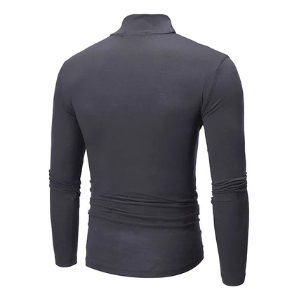 Men's Slim Fit High Neck Cotton T-Shirt - Breathable Long Sleeve Casual Pullover for Autumn and Winter