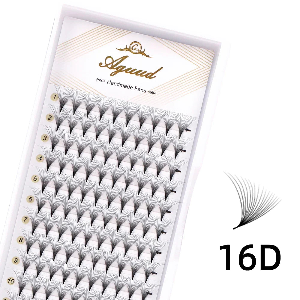 AGUUD 10-Tray Premade Volume Lashes – Super Fans with Needle Stem & Narrow Base for Eyelash Extensions