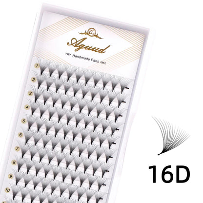 AGUUD 10-Tray Premade Volume Lashes – Super Fans with Needle Stem & Narrow Base for Eyelash Extensions