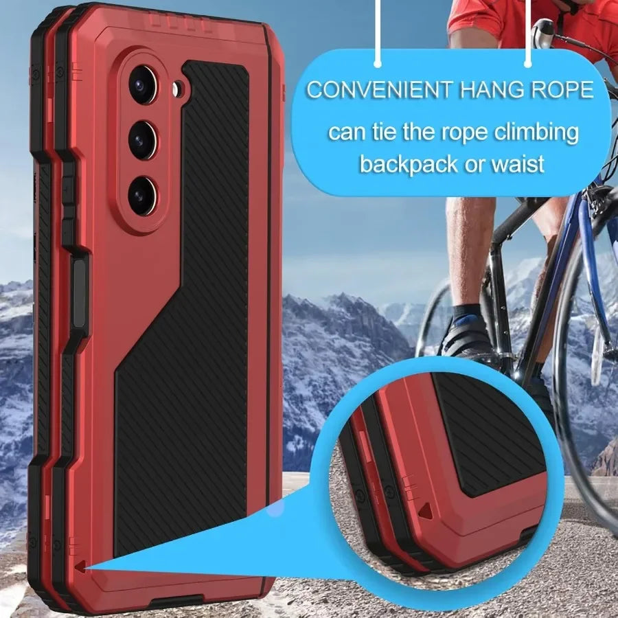 3-Layer Heavy Duty Metal Case for Samsung Galaxy Z Fold 6/5/4 – Shockproof Aluminum & Silicone Cover with Stand and Screen Film