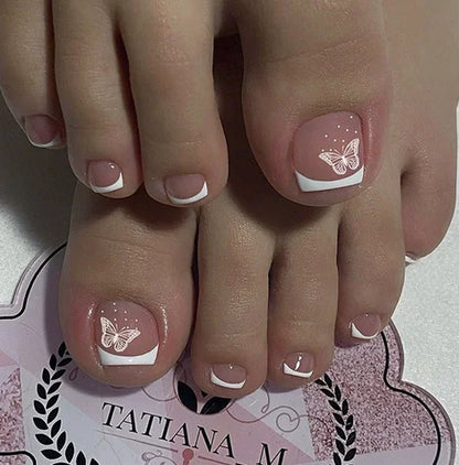 24pcs Black Glossy Press-On Toenails – Full-Cover Square Fake Nails for Women & Girls