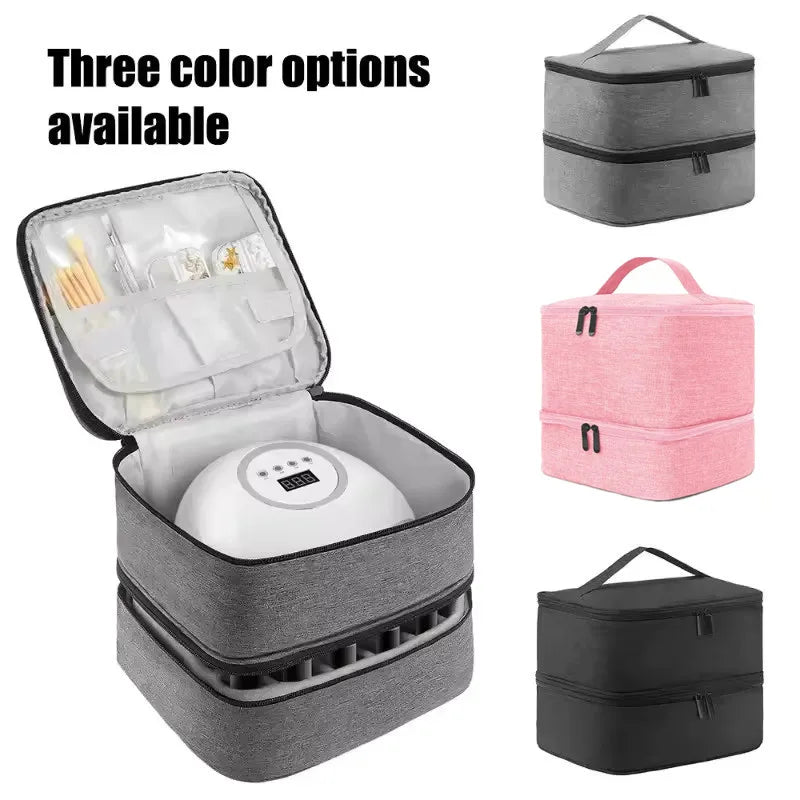 Women's Double Layer Nail Polish Storage Bag – Portable Travel Organizer for Essential Oils & Cosmetics