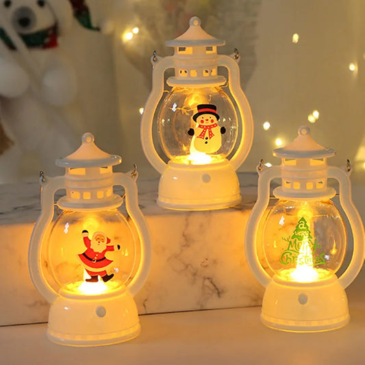 Portable LED Christmas Lanterns – Santa Claus & Snowman Indoor Decor, Battery-Powered for Home Xmas & New Year