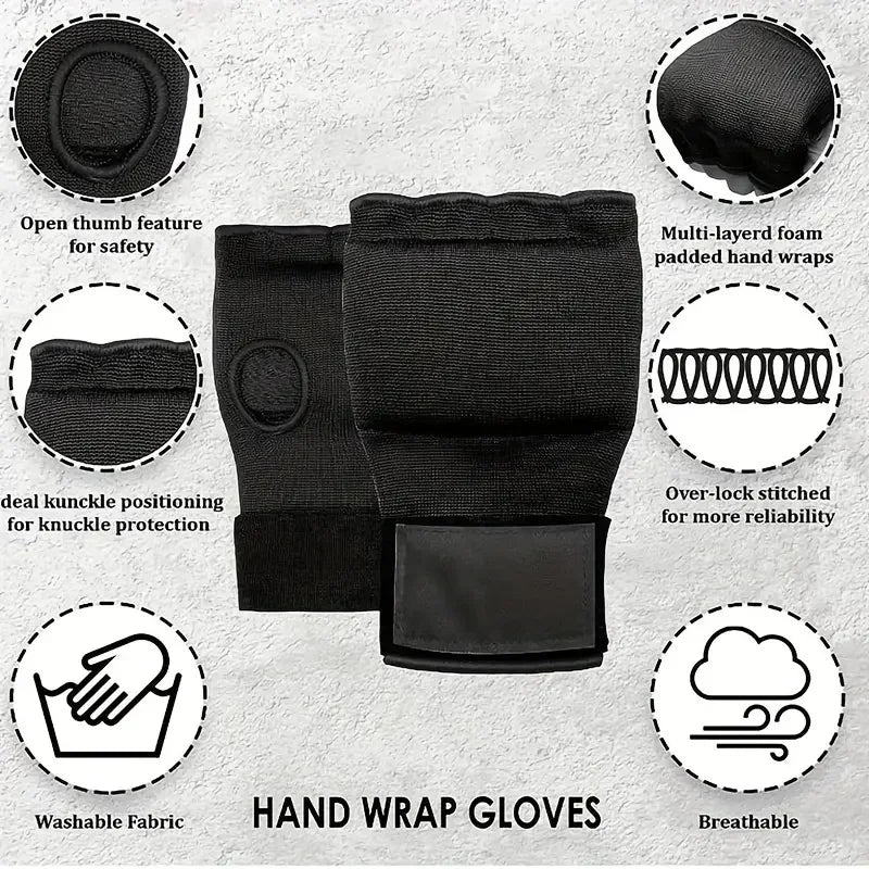 MMA Half Finger Gel Boxing Gloves with Long Wrist Strap - Muay Thai & Sanda Training Inner Hand Wrap Accessory