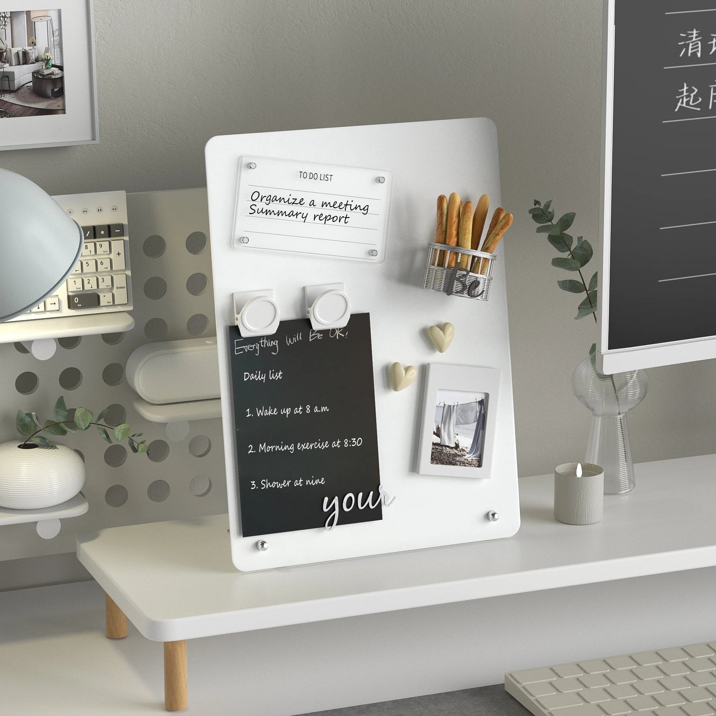 Magnetic Bulletin Board with Stand, Tabletop Metal Display Board with Magnetic Clamp for Notes, Photos & Magnet Organization