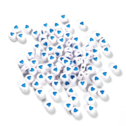 100Pcs 7mm Acrylic Flat Round Beads – Colorful Heart Pattern Spacer Beads for DIY Bracelet & Earring Jewelry Making Supplies