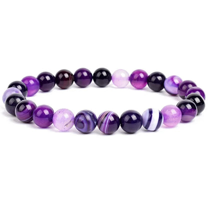 Natural Stone Bead Bracelet - Amethyst Crystal Quartz Aquamarine Jade Agate Elastic Bangle Jewelry for Women & Men