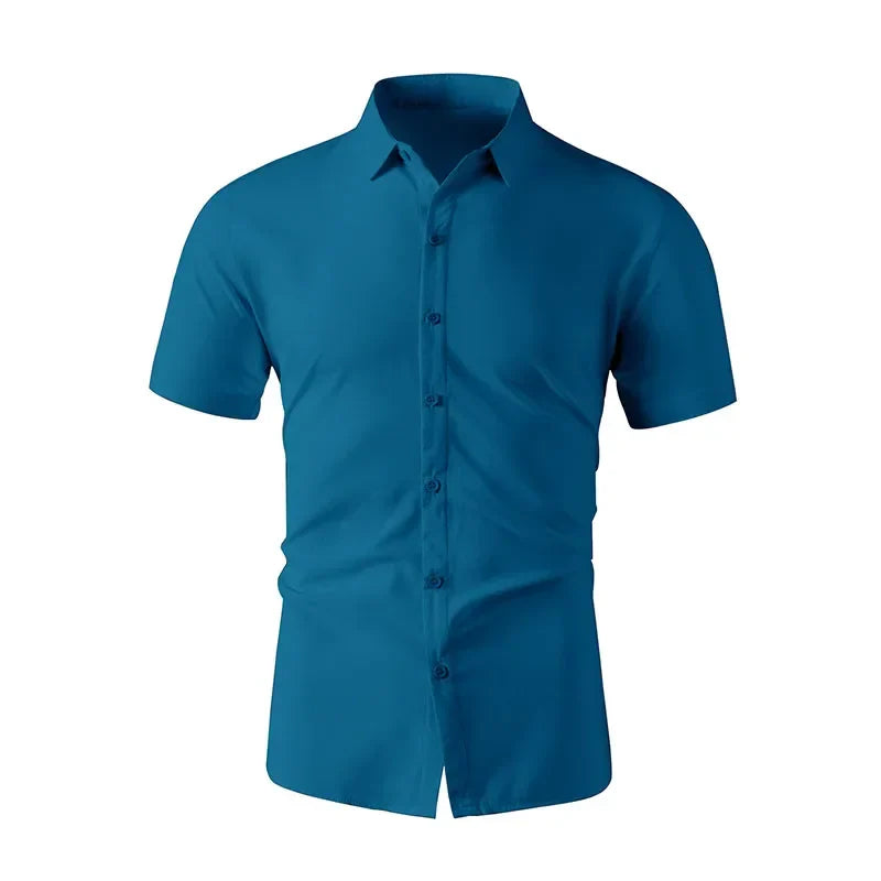 Men’s Summer Business Casual Shirt – Solid Color Short Sleeve, Comfortable, No-Iron, Versatile Fashion Top