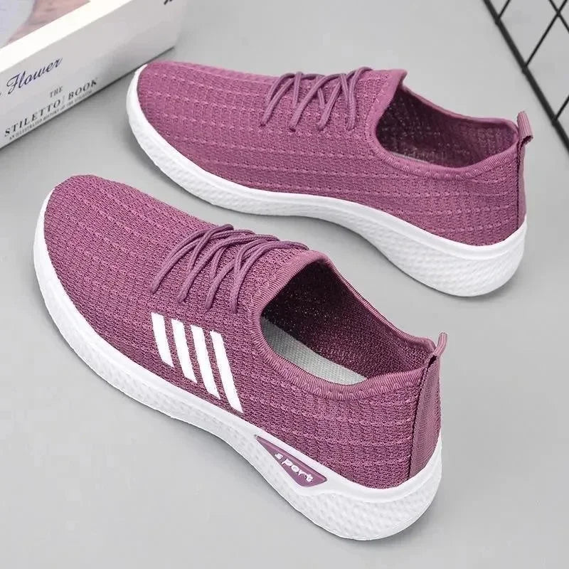 Women’s Mom Shoes Mesh Low-Top Sneakers – Soft Fly-Knit Casual Running Shoes for Spring & Summer