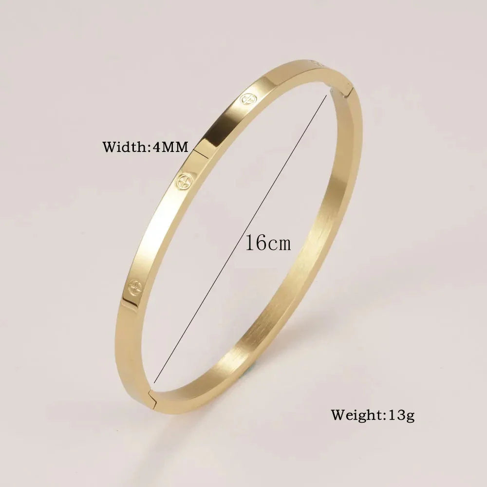 Stainless Steel Cuff Bracelet — Crystal Charm Bangle for Women, Fashion Jewelry